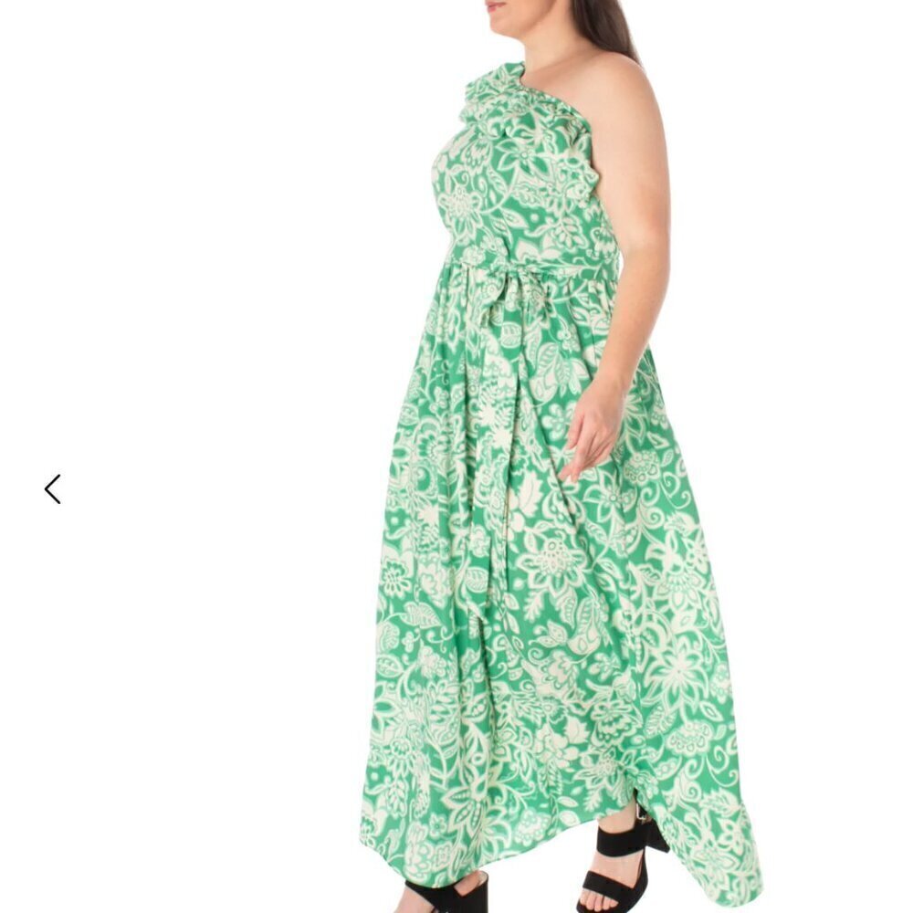 Maison Tara Floral One-Shoulder Maxi Dress 20W - Ivory & Green - New with Tags! - Picture 5 of 11